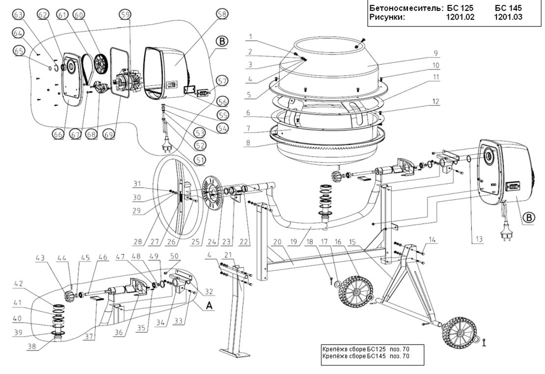 ЗАПЧАСТИ ДЛЯ БЕТОНОСМЕСИТЕЛЯ ЭЛЕКТРИЧЕСКОГО ELITECH БС 125 (2016 ГОД)