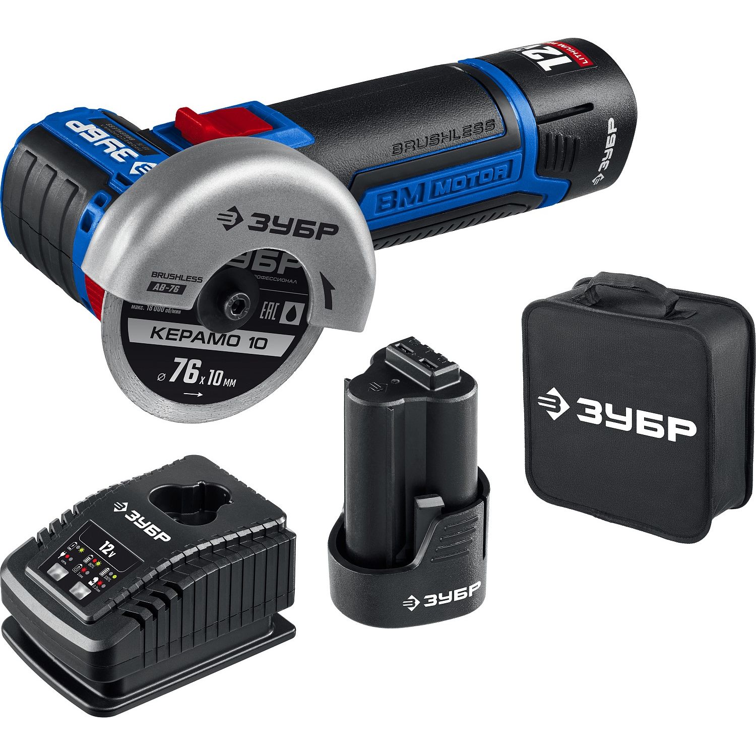 Бесщеточная УШМ, 2 АКБ (2 Ач), в сумке AB-76-22