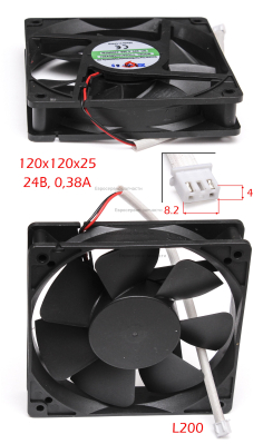 Вентилятор 120х120х25, 24В, 0.38А, L200, разъём 8, 3pin. АИС 200LCD. СМ. 0602.048900